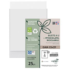 Buste a sacco Gaia - PP riciclato - 15 x 21 cm - buccia - trasparente - Sei rota - conf. 25 pezzi