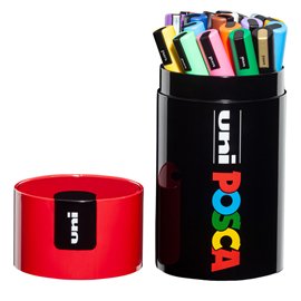 96218 Marcatore Uni Posca PC5M - con coperchio rosso - punta media - colori assortiti - Uni Mitsubishi - gift box 18 pezzi