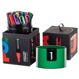 96219 Marcatore Uni Posca PC5M - con coperchio verde - punta media - colori assortiti - Uni Mitsubishi - gift box 18 pezzi