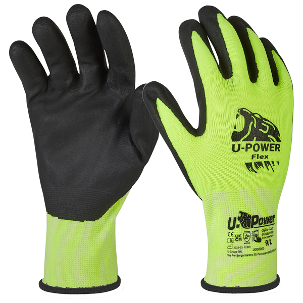 97554 Guanti di protezione FLEX - con polsino nero - taglia 10 - verde fluo/nero - U-Power