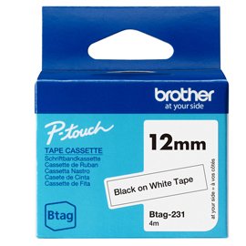 Brother - Nastro -  Nero/Bianco - BTAG231 - 12mm x 4mt