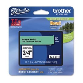 BROTZE741 Brother - Nastro - Nero/Verde - TZE741 - 18mm x 8mt