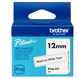 Brother - Nastro -  Nero/Bianco - BTAG231 - 12mm x 4mt
