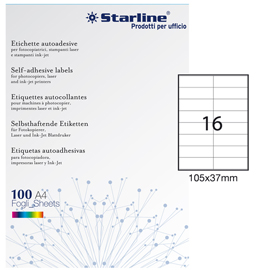 Etichette adesive - in carta - permanenti - 105 x 37 mm - 16 et/fg - 100 fogli - bianco - Starline