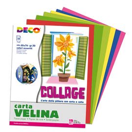 103107 Carta velina - 50 x 76 cm - 20 gr - 5 colori assortiti - Deco - busta 25 fogli