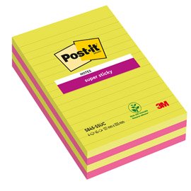 Blocco foglietti Post-it Super Sticky rettangolari - 5845-4SSUC - a righe - 127 x 203 mm - colori Ultra - 45 fogli - Post-it