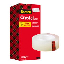 Nastro adesivo Scotch Crystal 600 - 19 mm x 33 m - acrilico - trasparente - Scotch - Value Pack 7+1 rotoli