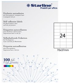 Etichette adesive - in carta - permanenti - 70 x 37 mm - 24 et/fg - 100 fogli - bianco - Starline